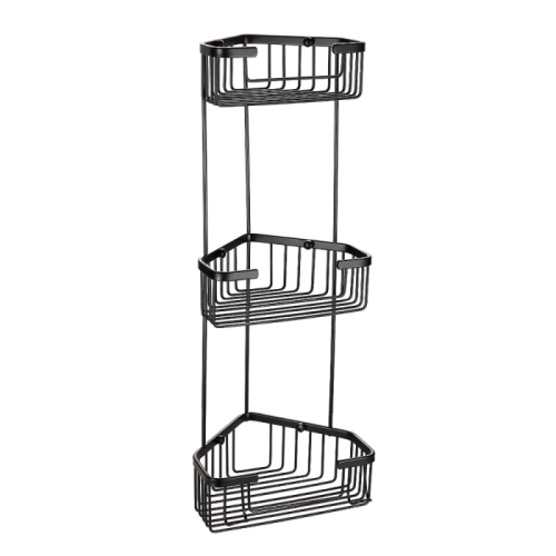 Кутова потрійна полка з гачками Frap F351-26 (нержавіюча сталь, чорна)