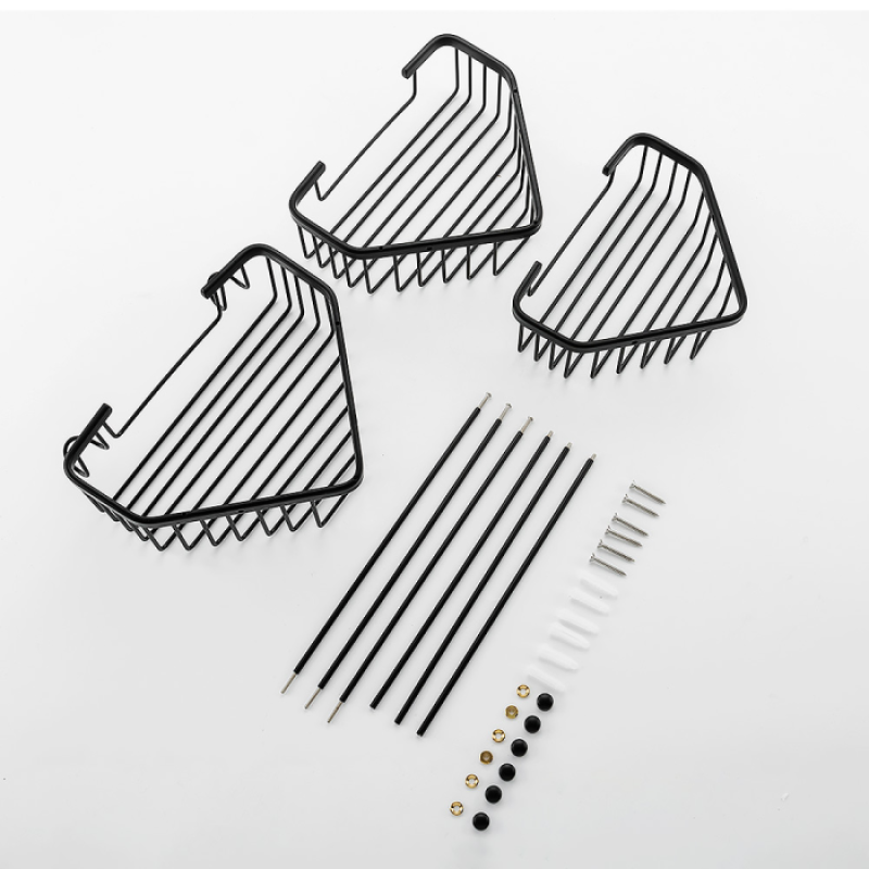 Угловая тройная полка с крючками Frap F351-26 (нержавейка, черная)