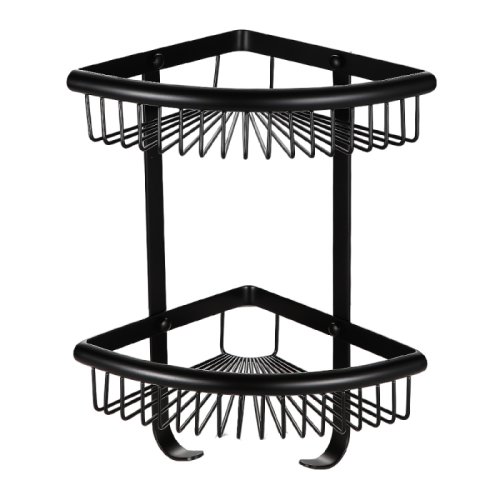 Кутова подвійна полка з гачками Frap F352-16 (нержавіюча сталь, чорна)