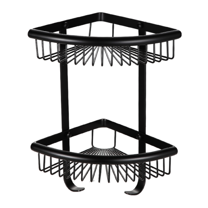Кутова подвійна полка з гачками Frap F352-16 (нержавіюча сталь, чорна)
