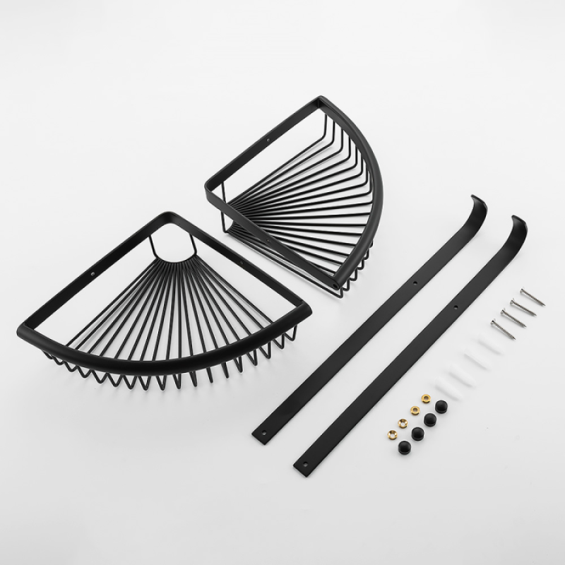 Кутова подвійна полка з гачками Frap F352-16 (нержавіюча сталь, чорна)