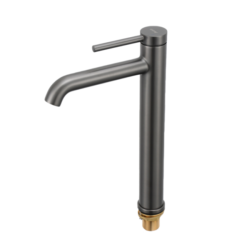 Змішувач для умивальника Gappo G1006-29 (високий одноваж. кругл. вилив, лат., Ø35, сірий Gungrey)