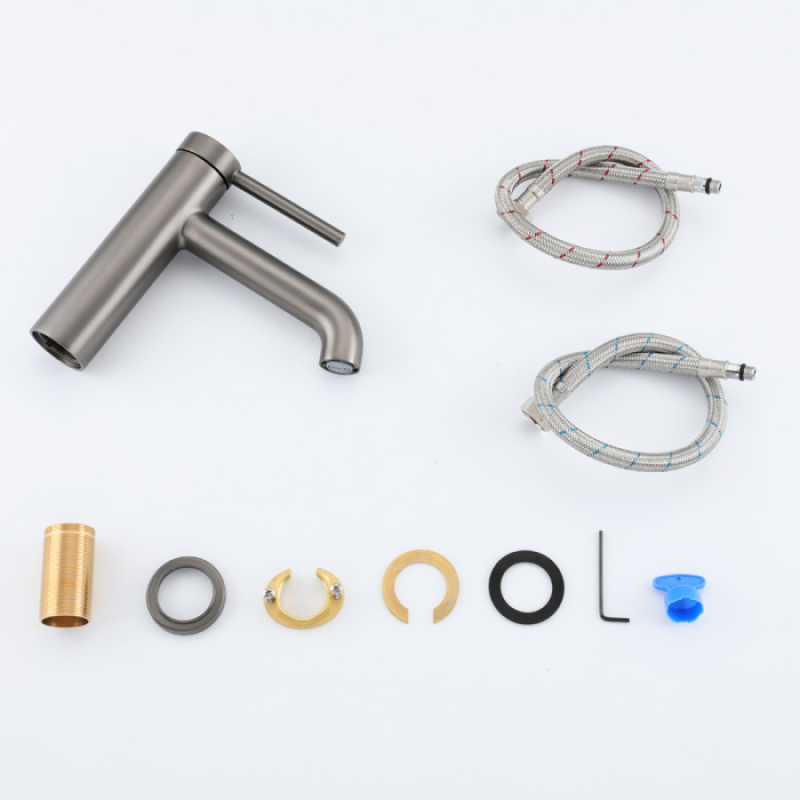 Змішувач для умивальника Gappo G1006-9 (одноваж. кругл. вилив, лат., Ø35, сірий Gungrey) 