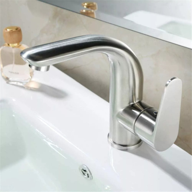 Змішувач для умивальника WEZER INX1A-04 (нержавіюча сталь, сатин) 