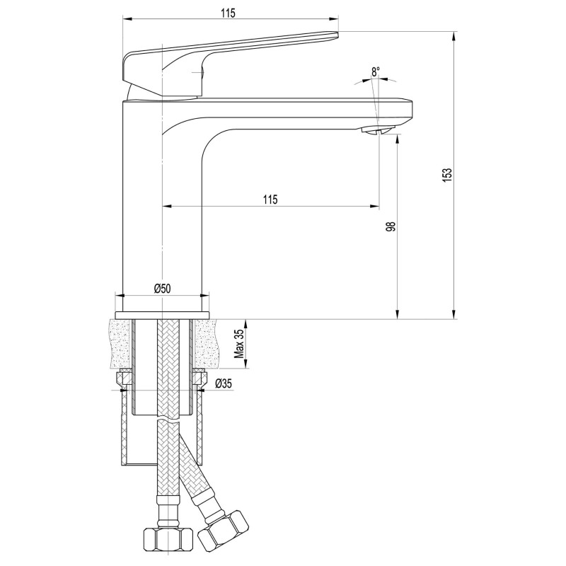Смеситель для умывальника TOPAZ ODISS TO 18221-H52-BL 
