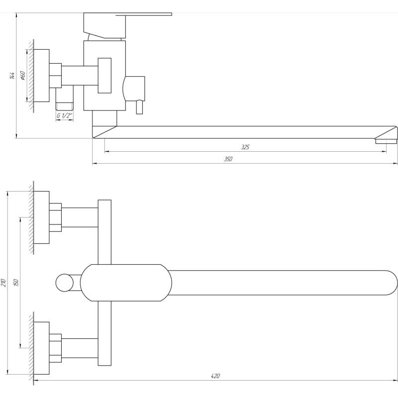 Змішувач для ванни Globus Lux Sorento SUS304 SQ-208HR нержавіюча сталь