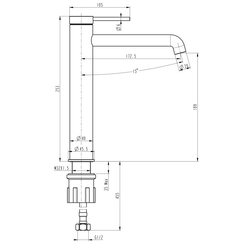 Смеситель для умывальника TOPAZ LOFT TLF 32203-H75-C 