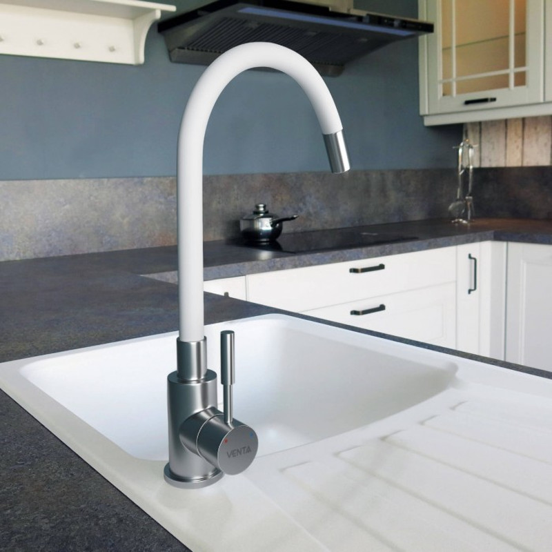 Смеситель для кухни VENTA VA3008E-white  с гибким гусаком  (картридж 35 мм)