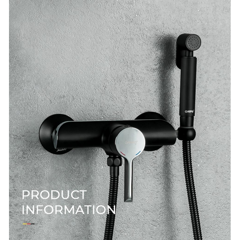 Змішувач для душу GAPPO G2003-6, з гігієнічною лійкою, чорний/хром 