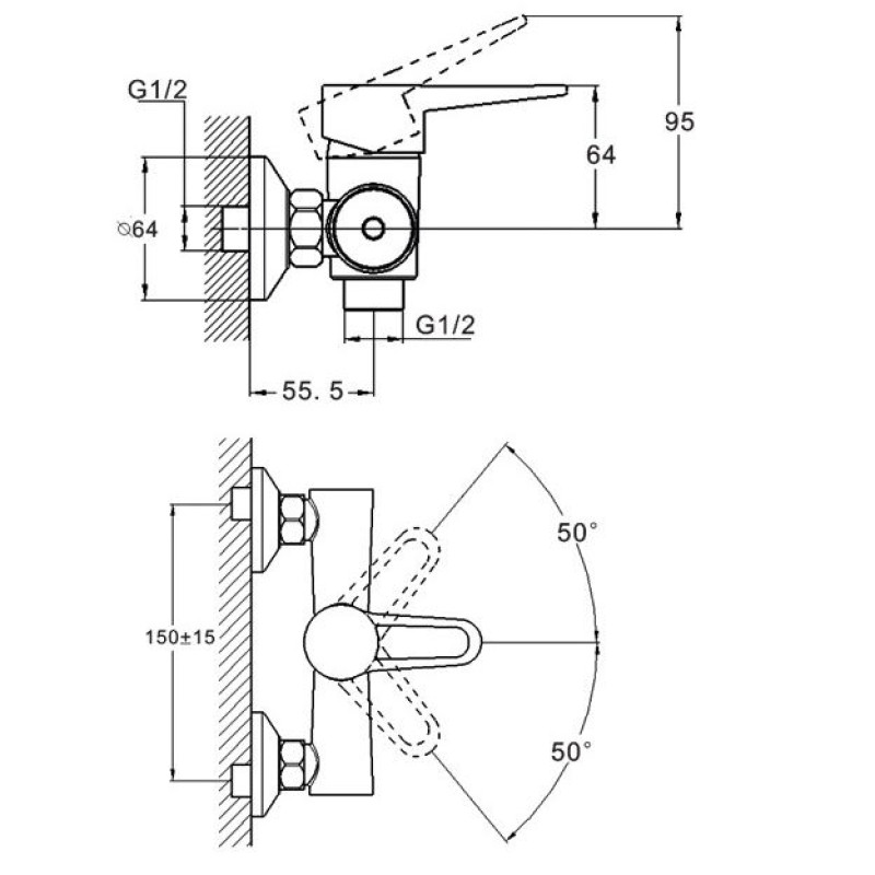 Змішувач для душу WEZER PUD5-045, хром