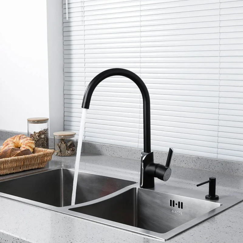 Змішувач для кухні GAPPO G4003-6, чорний/хром