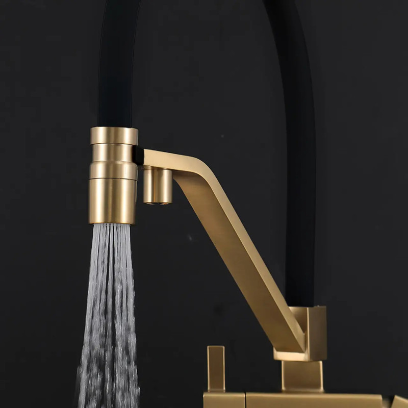 G4395-63 кухня під осмос одноваж. вис. силікон. вилив лат. шпилька Ø35 (сатин золотий/чорний) {8/1}