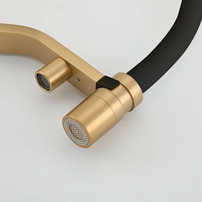 G4395-63 кухня під осмос одноваж. вис. силікон. вилив лат. шпилька Ø35 (сатин золотий/чорний) {8/1}