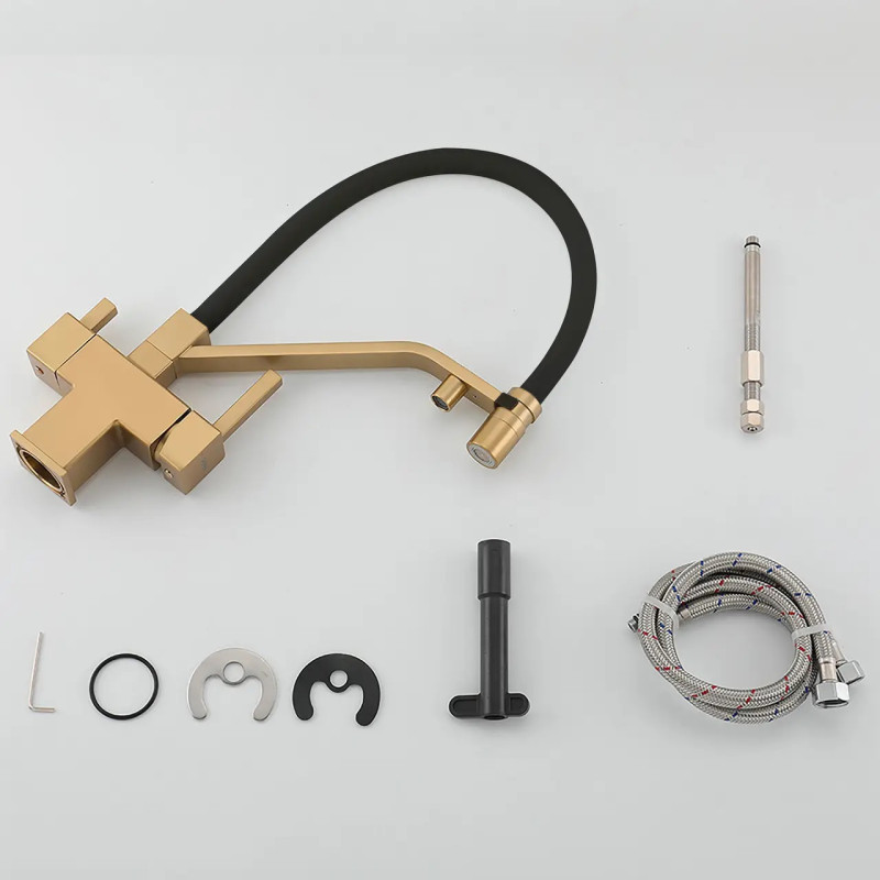 G4395-63 кухня під осмос одноваж. вис. силікон. вилив лат. шпилька Ø35 (сатин золотий/чорний) {8/1}