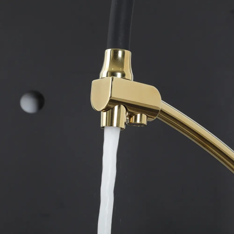 G4398-13 кухня под осмос одновес. выс. силикон. излил лат. шпилька Ø35 (золото/черн.)