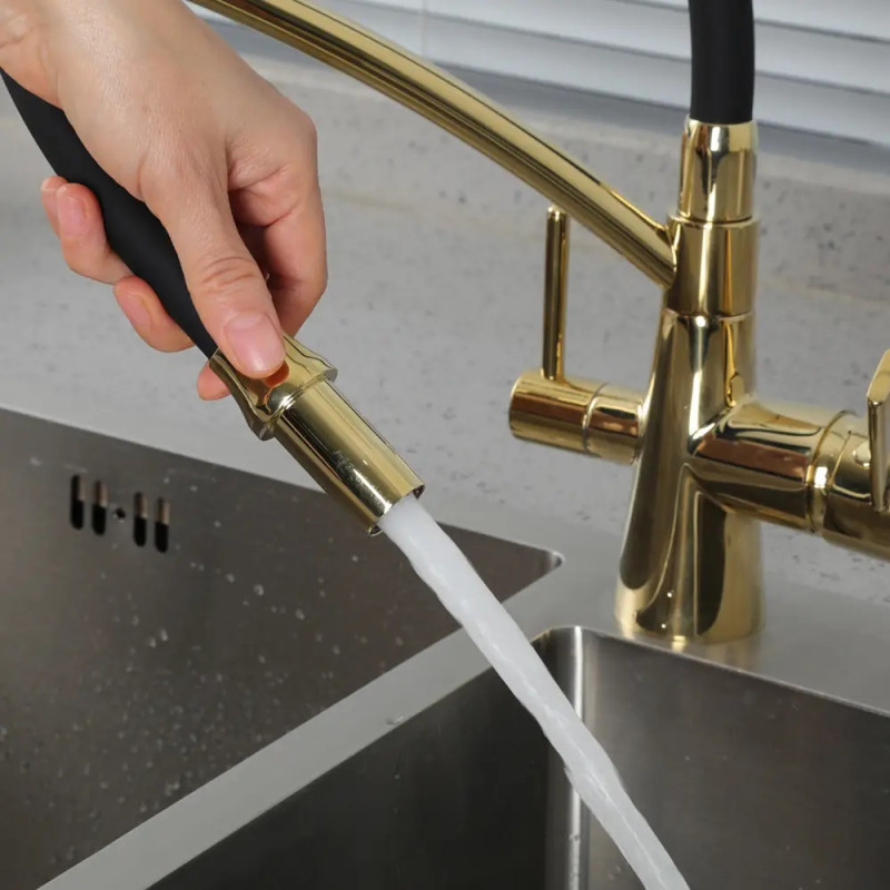 G4398-13 кухня под осмос одновес. выс. силикон. излил лат. шпилька Ø35 (золото/черн.)