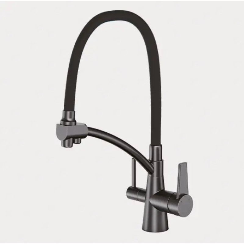 Смеситель для кухни на две воды GAPPO G4398-19 с гибким изливом, оружейная сталь.