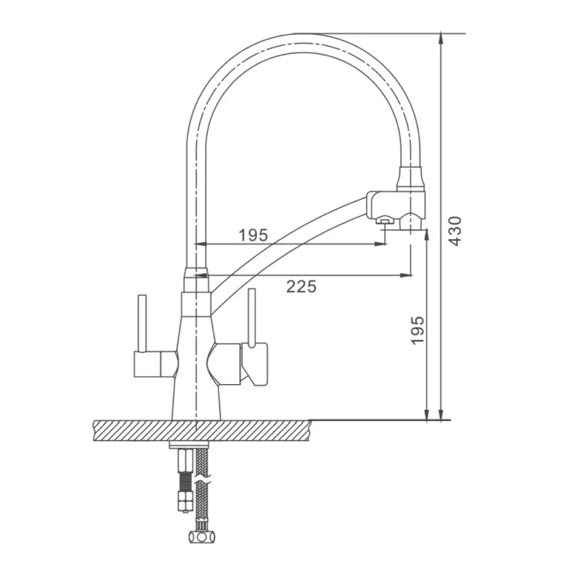 Смеситель для кухни на две воды GAPPO G4398-19 с гибким изливом, оружейная сталь.