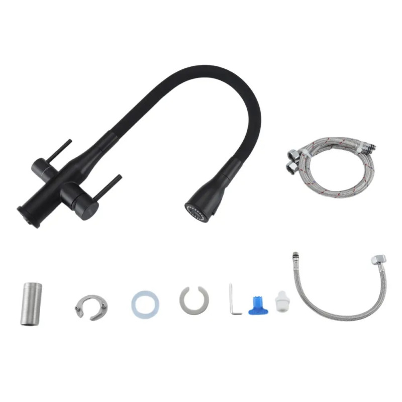 G4399-66 кухня під осмос одноваж. вис. силікон. вилив нерж. сталь гайка Ø35 (чорний) {8/1}