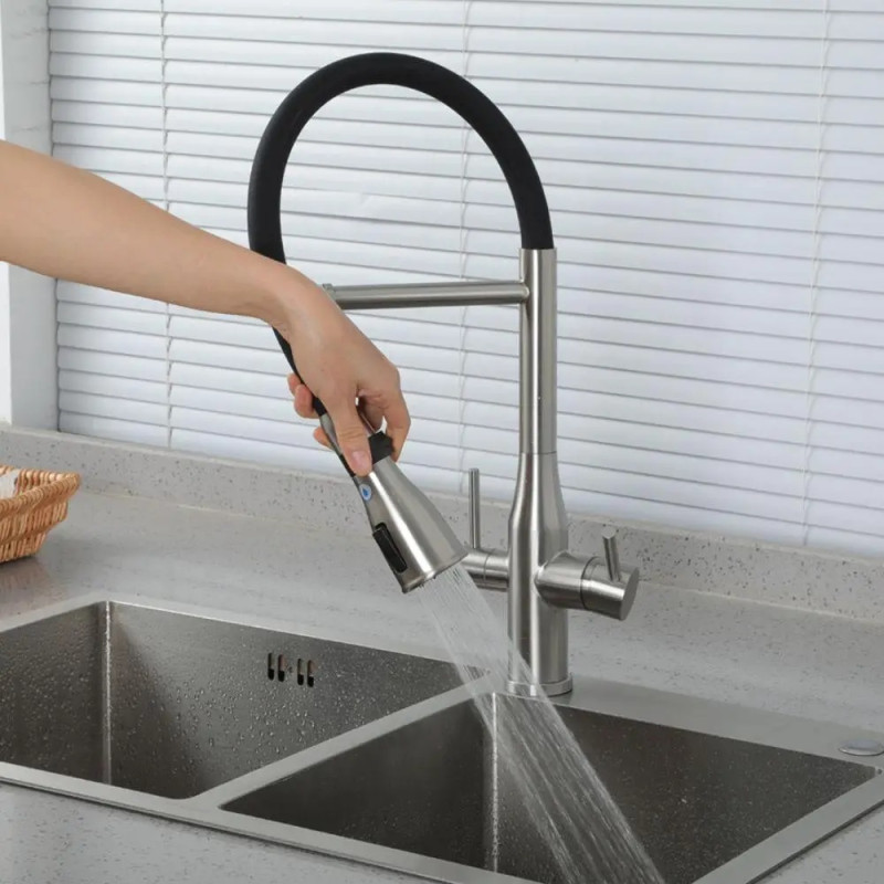 Змішувач для кухні Gappo G4399-75 під осмос, нержавіюча сталь (сатин/чорний)