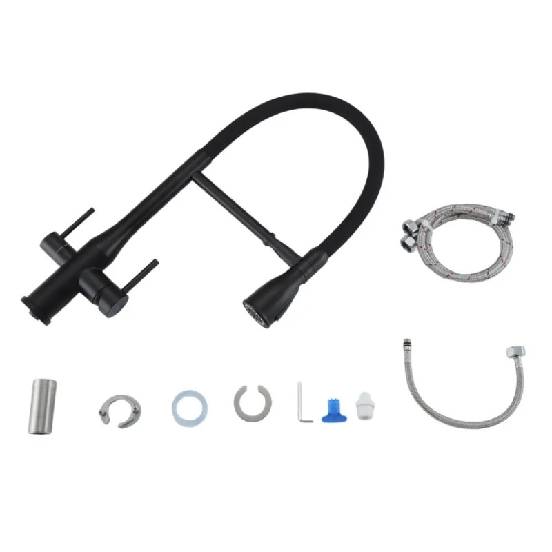 G4399-76 кухня под осмос одновес. выс. силикон. излил нерж. сталь гайка Ø35 (черный) {8/1}