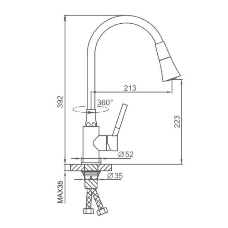 Змішувач для кухні Frap F4044-3 з гнучким виливом, аератор 2 режими