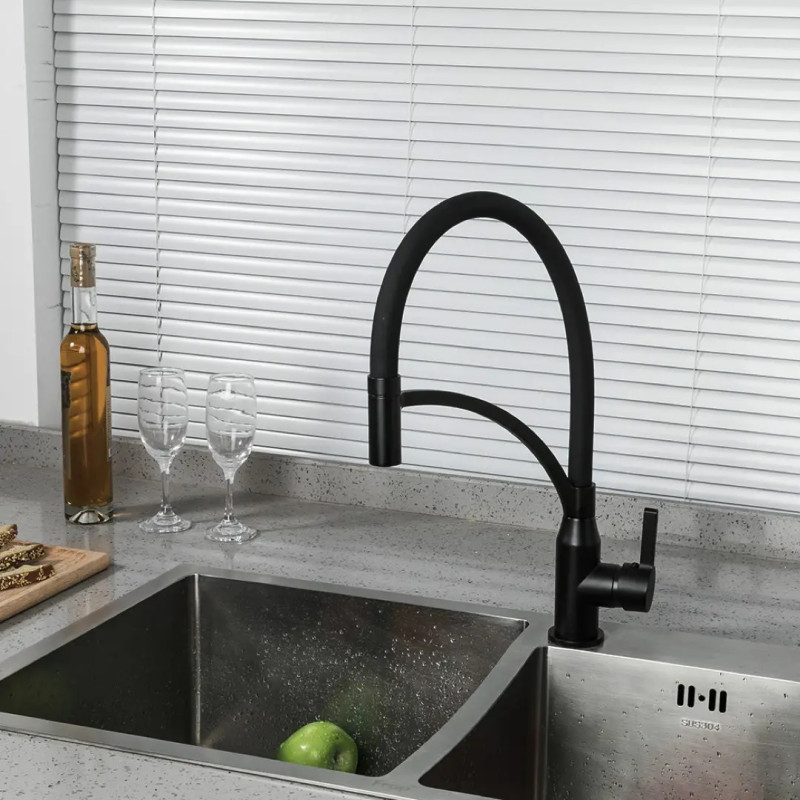 Змішувач для кухні Frap F4552-6 з гнучким виливом, чорний