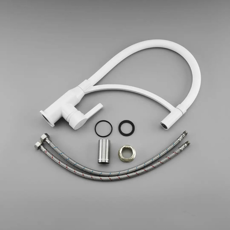 Смеситель для кухни Frap F4552-8 с гибким изливом, белый.