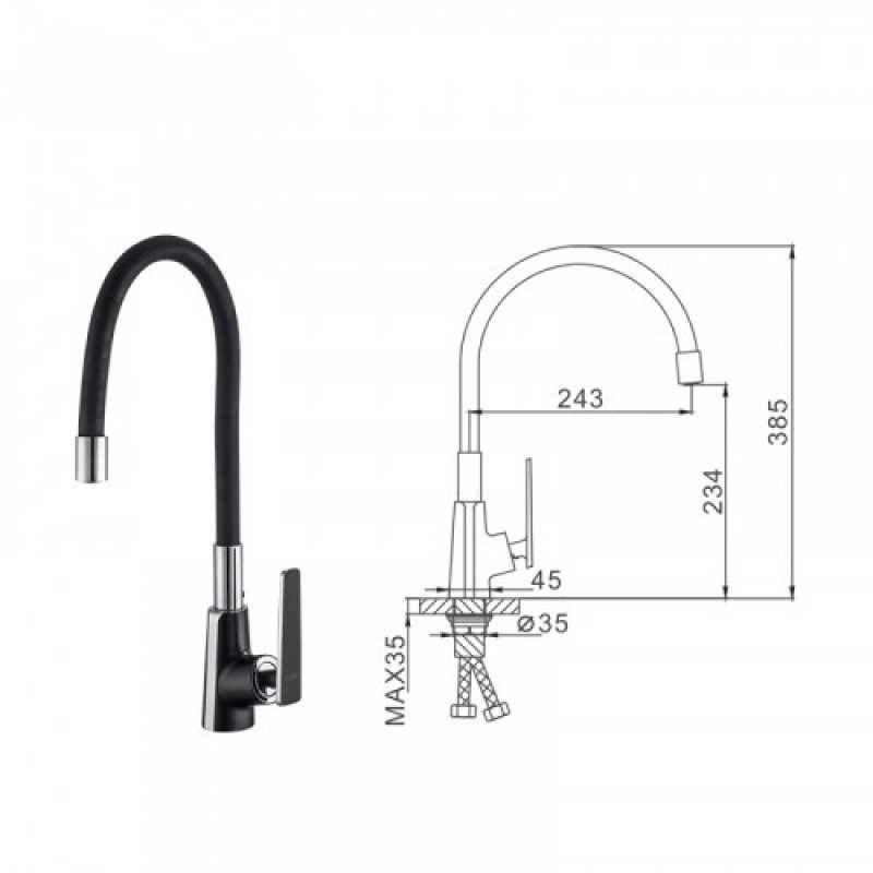 Смеситель для кухни Frap F4457 с гибким изливом, черный/хром