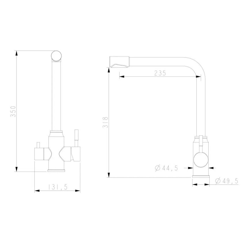 Змішувач для кухні WEZER EKO4C-01-BLACK під фільтр зворотного осмосу