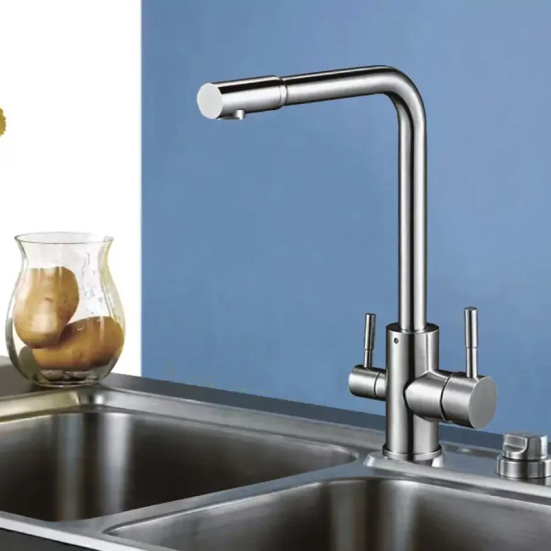 Смеситель на две воды для кухни WEZER EKO4C-01F, нержавеющая сталь.