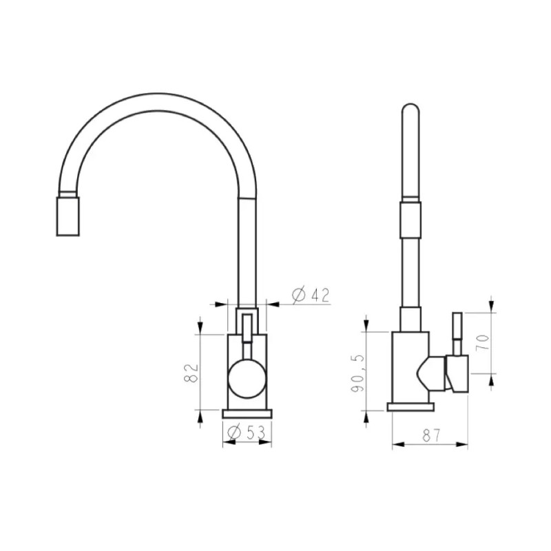 Змішувач для кухні WEZER EKO4X-01B з гнучким виливом, чорний