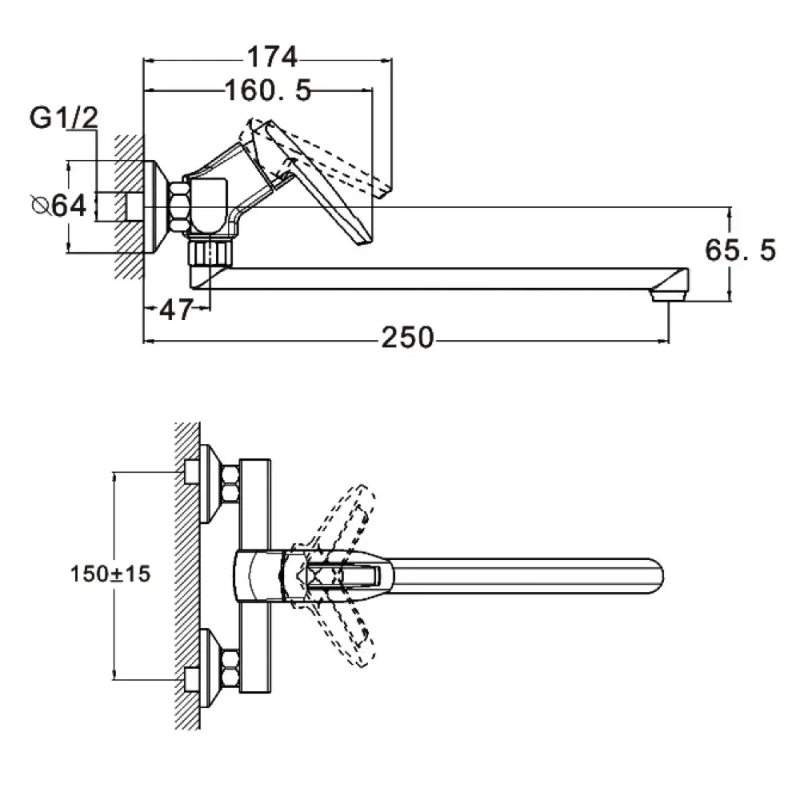 Смеситель для кухни WEZER NOF12 однорычажный настенный (хром)