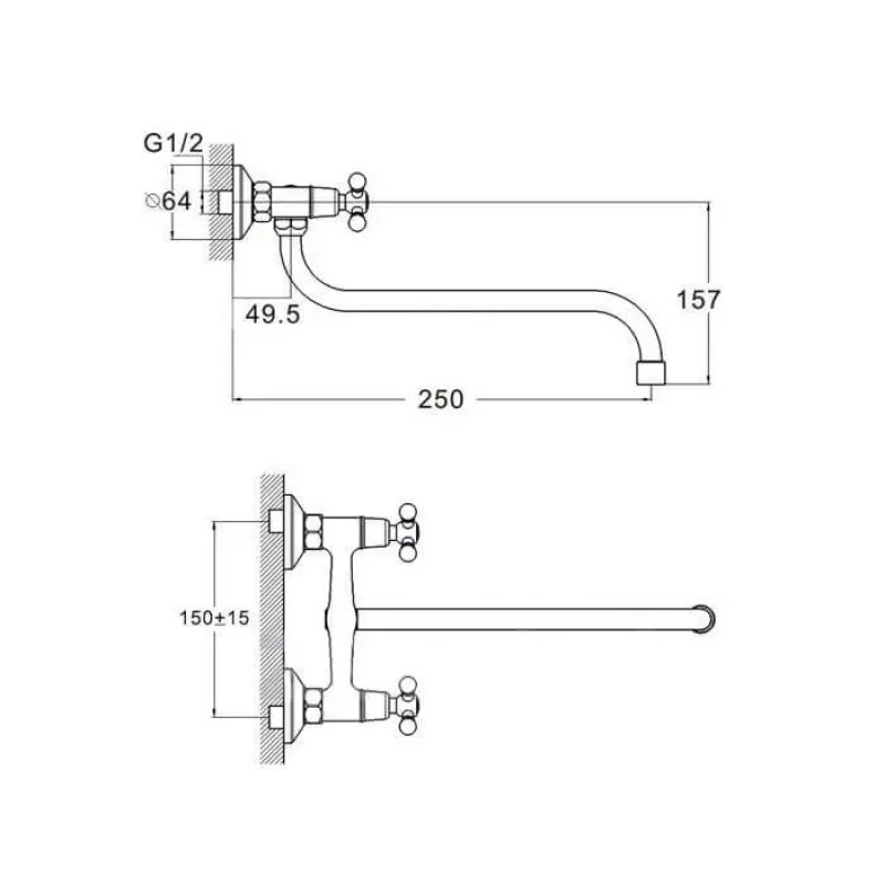 Смеситель настенный для кухни WEZER TZK12-A605, хром
