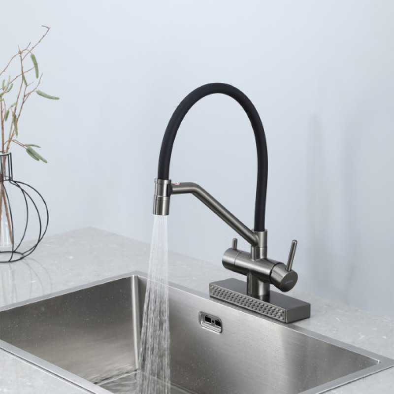 Смеситель для кухни GAPPO G4098-9 (с водопадом, gungrey)