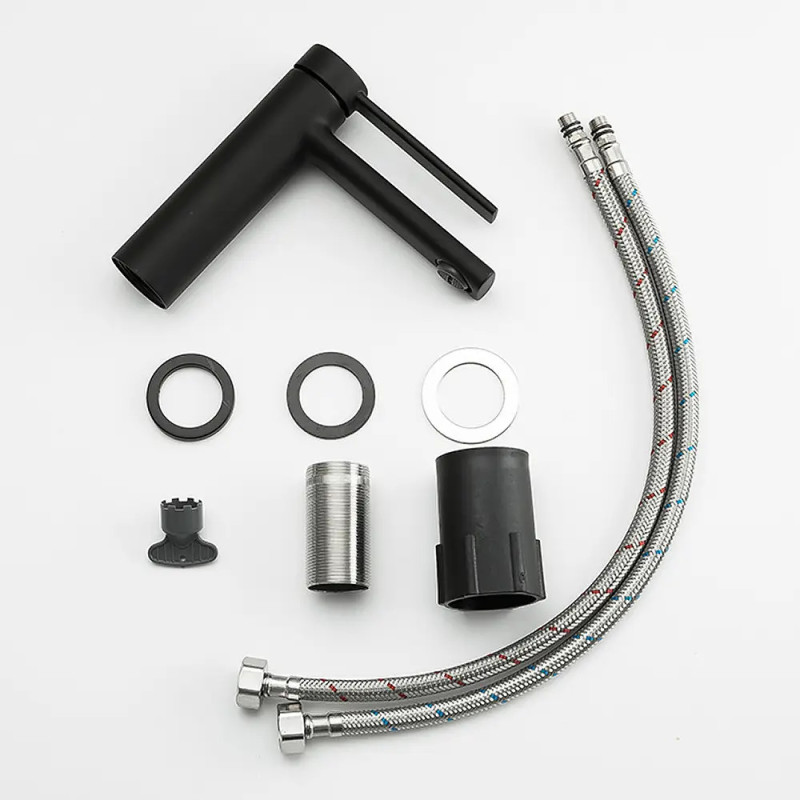 Змішувач для умивальника Frap F1067-6 (одноваж. литий вилив, лат. корпус, Ø25, чорний) 