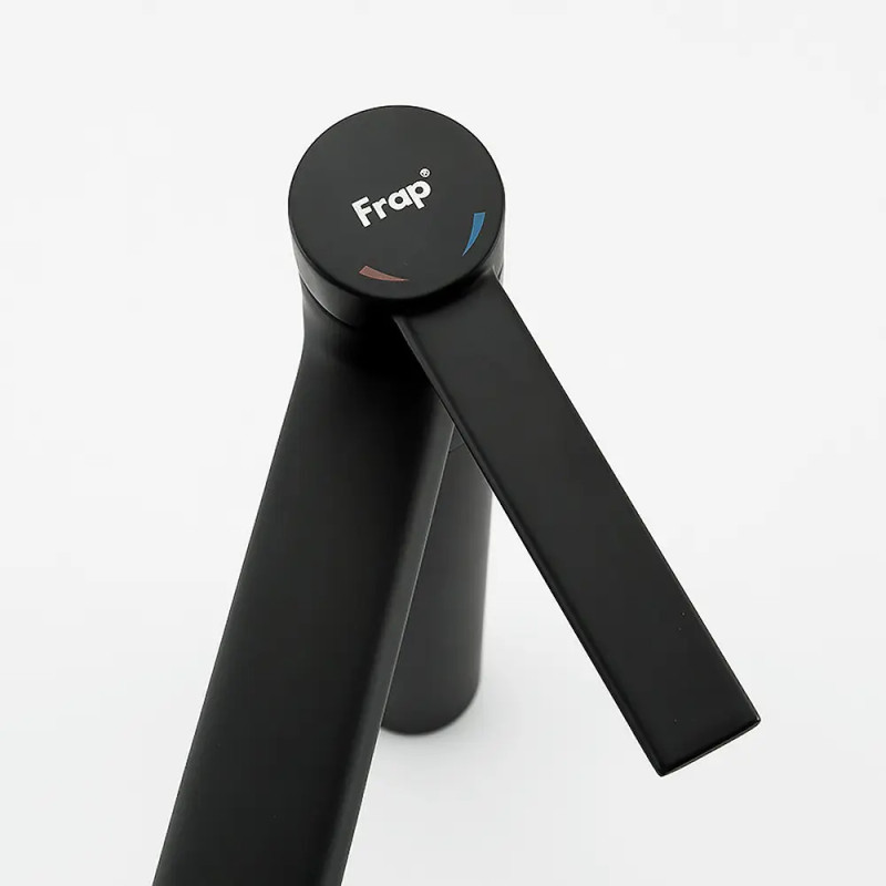 Змішувач для умивальника Frap F1067-62 (високий одноваж. литий вилив, лат. корпус, Ø25, чорний) 