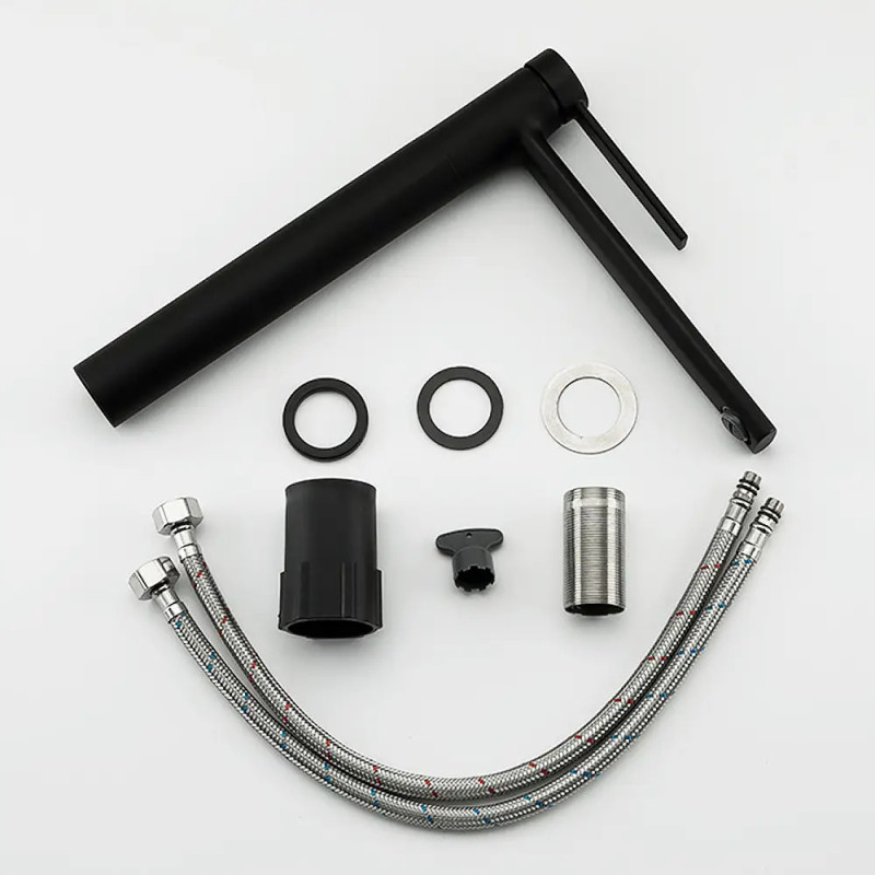 Змішувач для умивальника Frap F1067-62 (високий одноваж. литий вилив, лат. корпус, Ø25, чорний) 