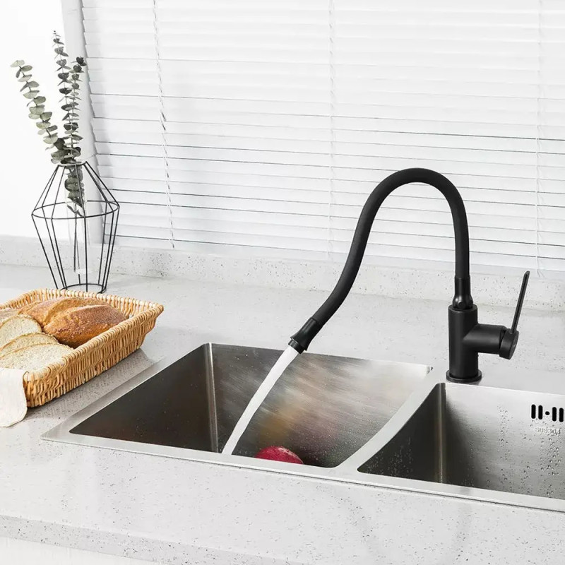 Кухонний змішувач Frap F4067-6 (одноваж., силікон.вилив, лат.корпус, Ø35, чорний)