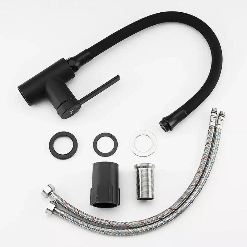 Кухонний змішувач Frap F4067-6 (одноваж., силікон.вилив, лат.корпус, Ø35, чорний)