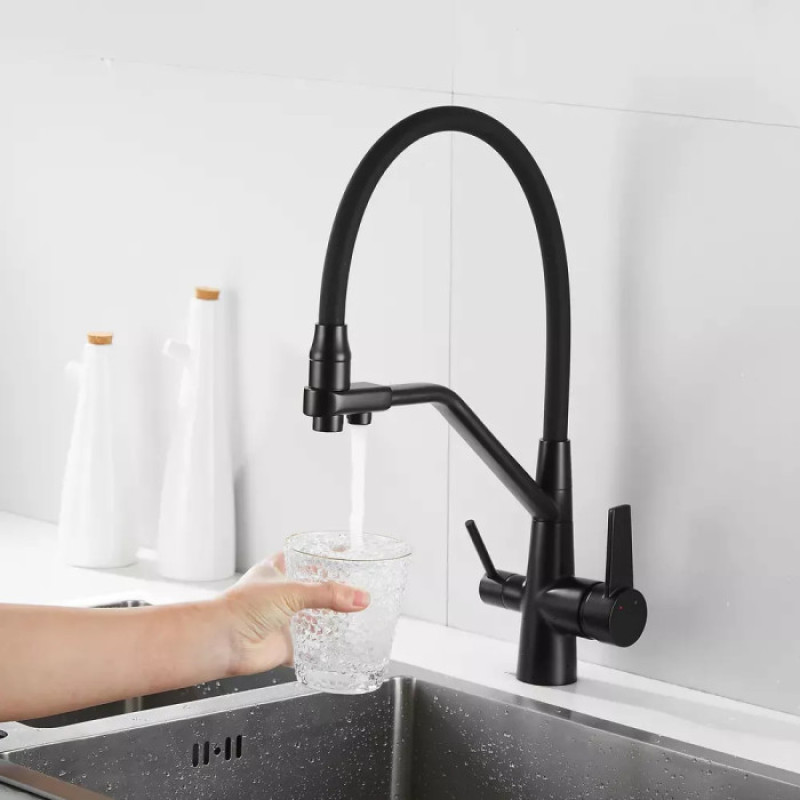 Смеситель кухонный WEZER INX4A-08-BLACK (на две воды, нержавеющая сталь, черный)