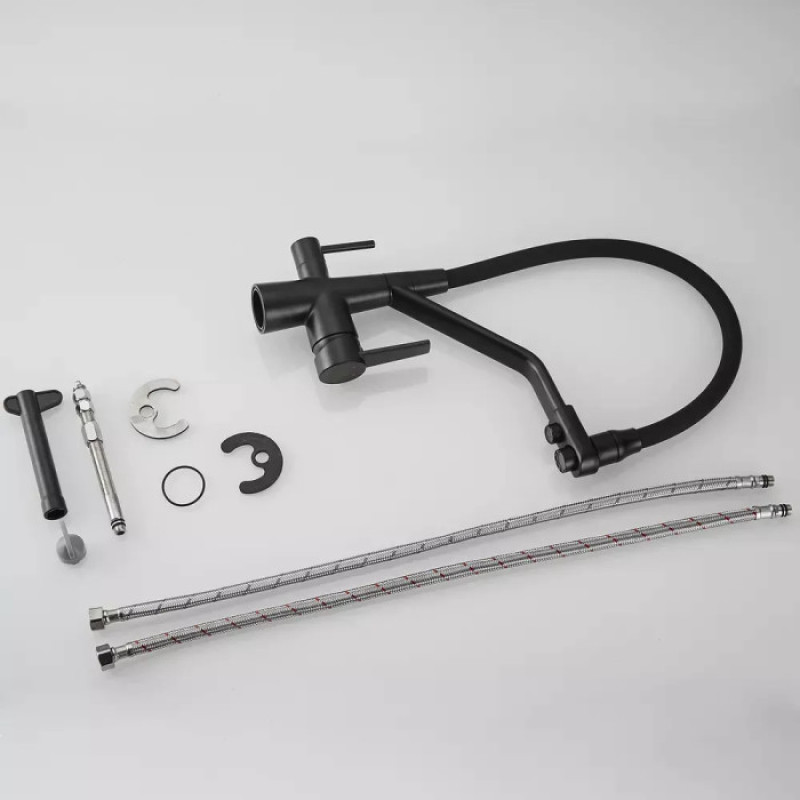 Смеситель кухонный WEZER INX4A-08-BLACK (на две воды, нержавеющая сталь, черный)