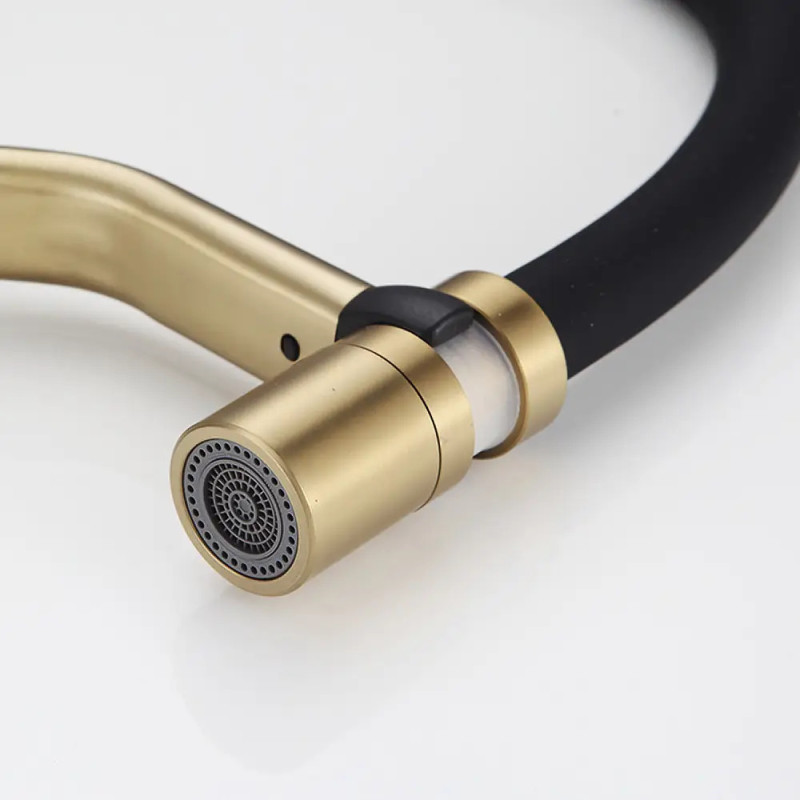 Кухонний змішувач Frap F4497-3 (одноваж., силікон. вилив, лат. корп., Ø35, сатин, золотий) 