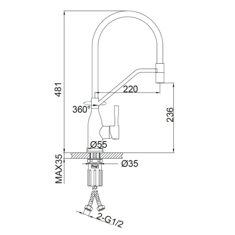 Кухонний змішувач Frap F4497-3 (одноваж., силікон. вилив, лат. корп., Ø35, сатин, золотий) 