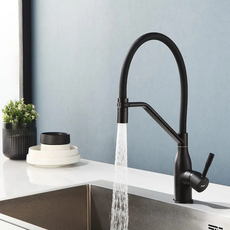 Кухонний змішувач Frap F4497-6 (одноваж., силікон. вилив, лат. корп., Ø35, чорний)