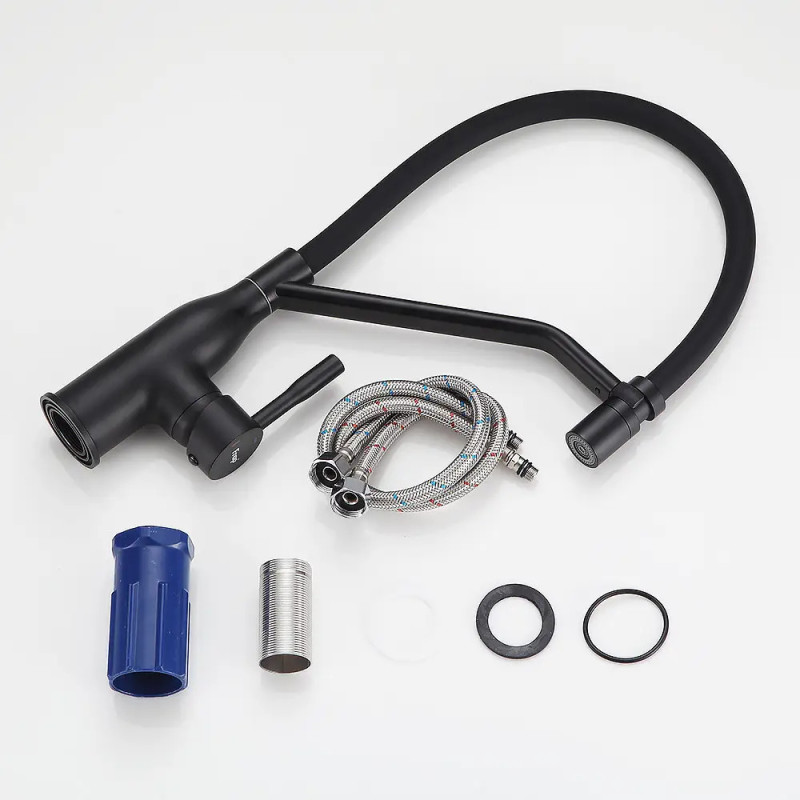 Кухонний змішувач Frap F4497-6 (одноваж., силікон. вилив, лат. корп., Ø35, чорний)