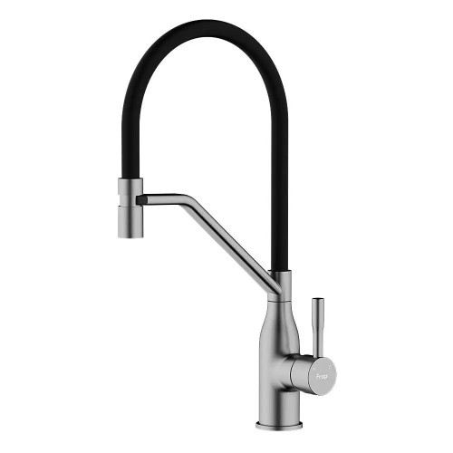 Кухонний змішувач Frap F4497-9 (одноваж. силікон. вилив, лат. корпус, Ø35, сірий Gungrey) 