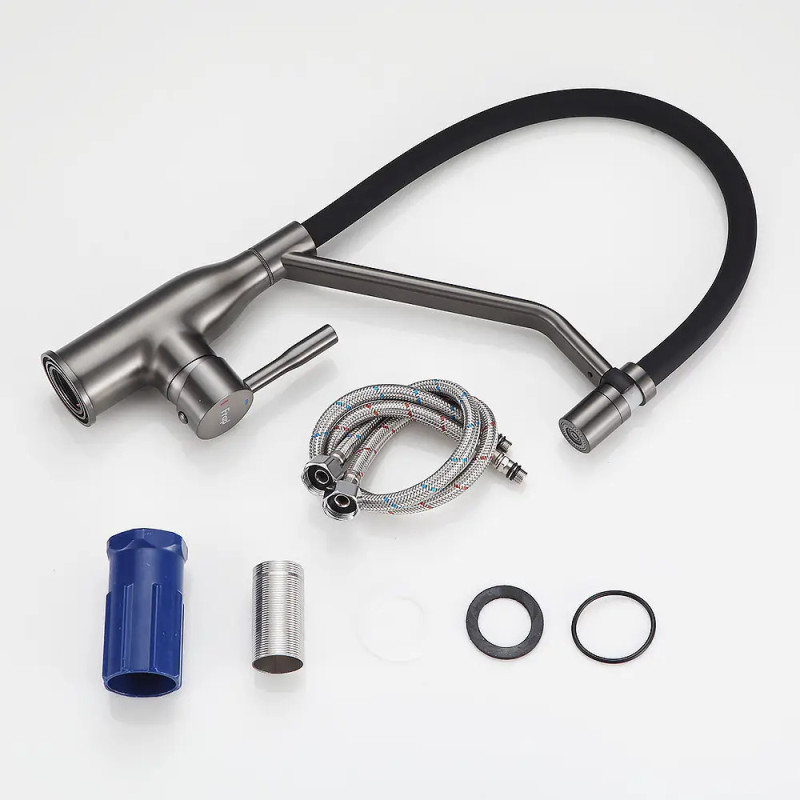 Кухонний змішувач Frap F4497-9 (одноваж. силікон. вилив, лат. корпус, Ø35, сірий Gungrey) 