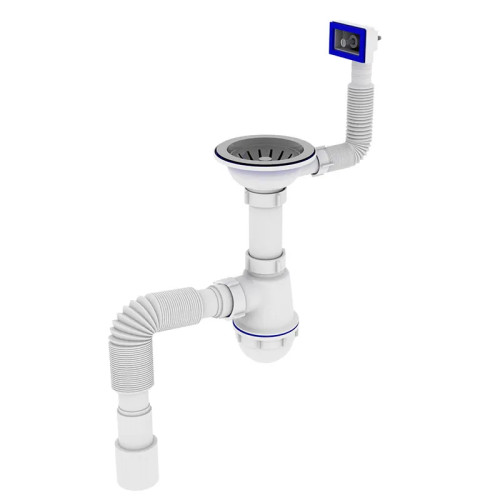 Сифон для кухні Zerix SK-02-A 3 1/2"x40  з різьбовим випуском та гнучким прямокутним переливом 