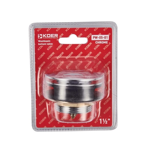 Донный клапан для ванной Koer PW-05-01 1 1/2'' (KR3406) кнопка, хром 